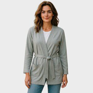 Fourlaps Stratus Wrap Cardigan Womens Large Gray Belted Open Front Knit